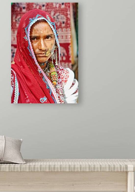Portrait of a woman in traditional dress from Jaisalmer India by Marco Brivio