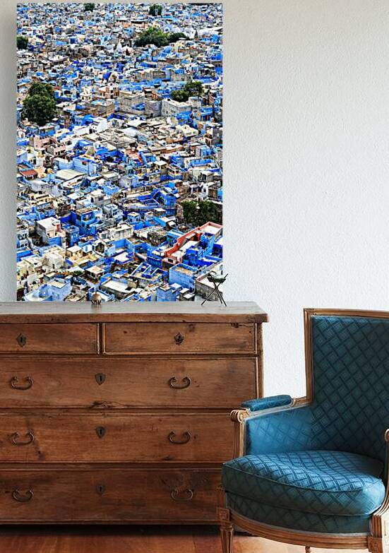 Cityscape of blue houses in Jodhpur Rajasthan during the aftern by Marco Brivio