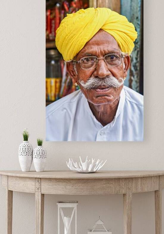 Senior man in yellow turban in Jaisalmer Rajasthan India by Marco Brivio