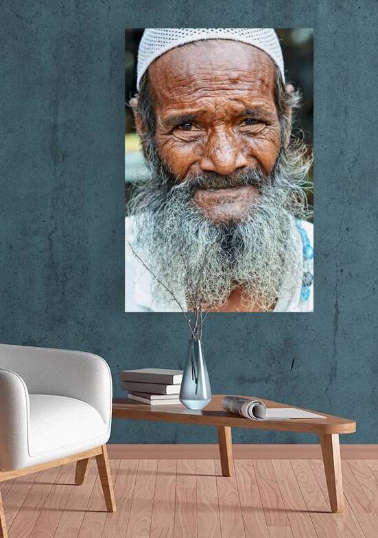 Old man in Rajasthan Jodhpur with a long beard and thoughtful ga by Marco Brivio