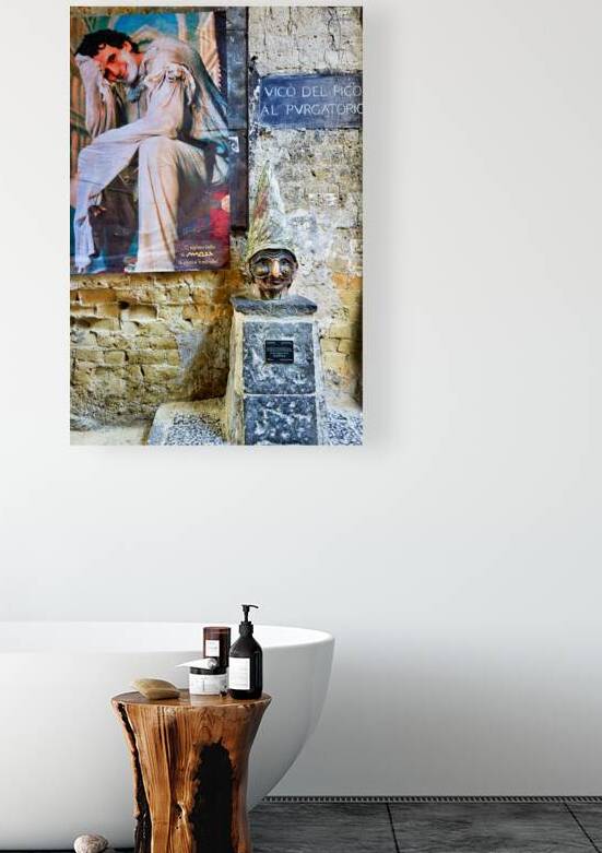 Massimo Troisi painting and Pulcinella statue in Naples Campania by Marco Brivio