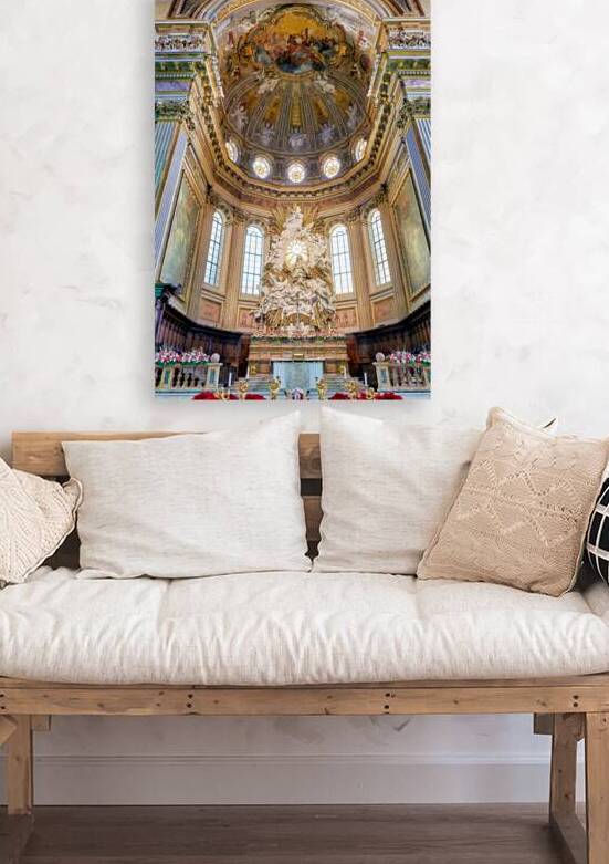 Naples Cathedral interior view with altar and artwork by Marco Brivio