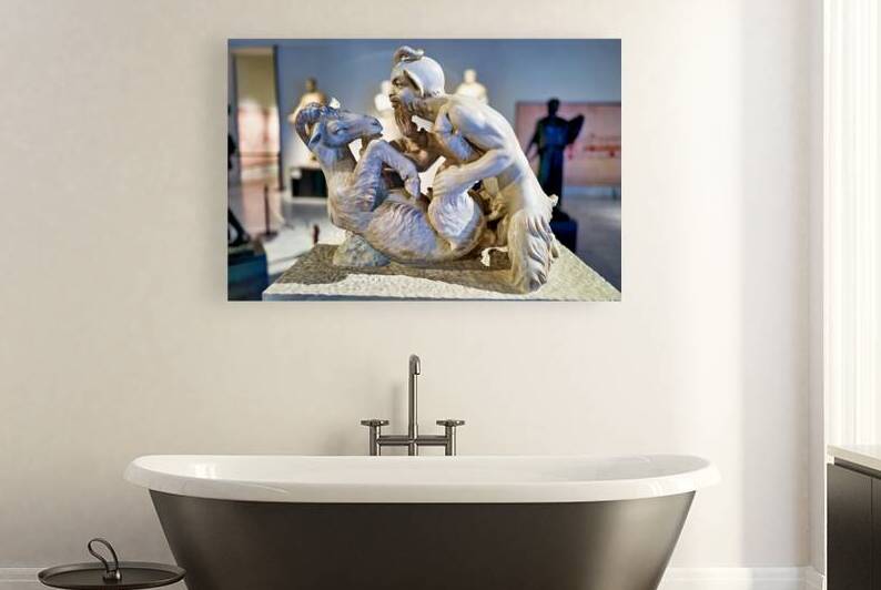 Sculpture of man and goat at National Archaeological Museum in N by Marco Brivio