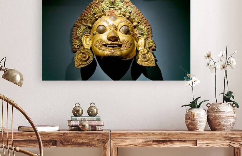 Golden face mask displayed at the Asian Art Gallery in Manhattan by Marco Brivio