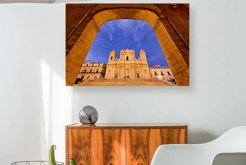 Noto Cathedral in Sicily at dusk under a colorful sky by Marco Brivio