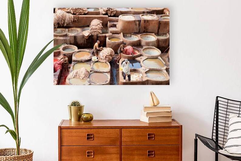 Workers at Chouara Tannery in Fez Morocco during the day by Marco Brivio