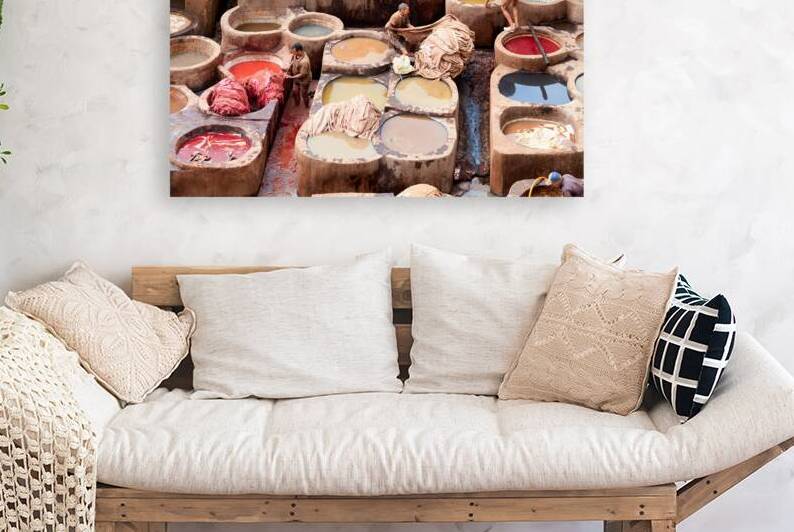 Workers dye leather at Chouara Tannery in Fez Morocco by Marco Brivio