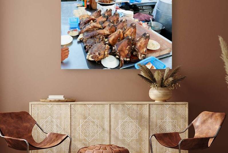 Goat heads ready to serve in Marrakeshs Djema el Fna by Marco Brivio