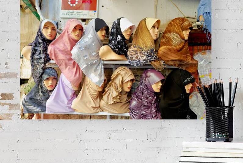 Display of hijabs in the market in Damascus Syria by Marco Brivio