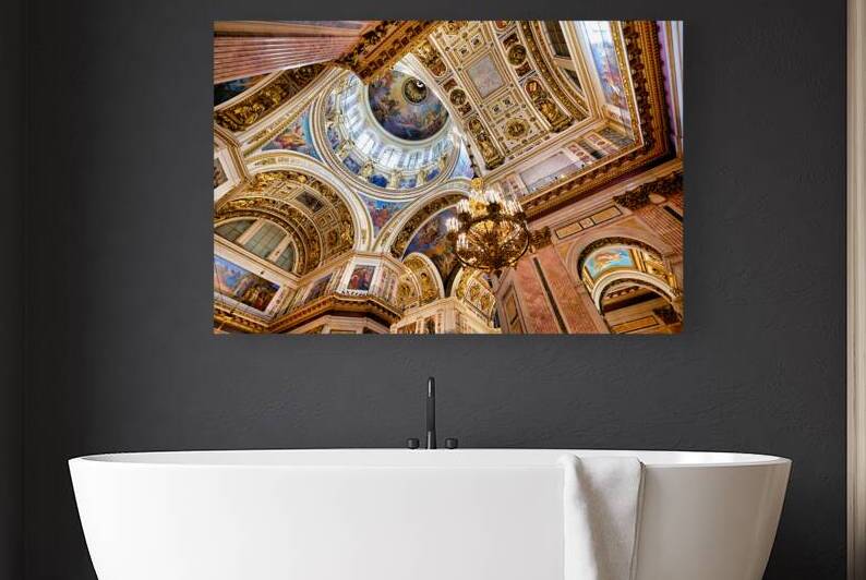 Visitors look up at the ornate ceiling and decorations inside St by Marco Brivio