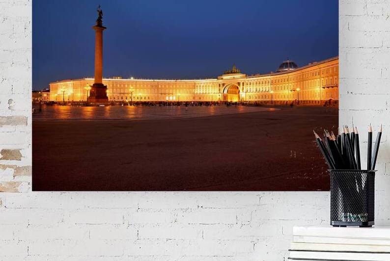 Winter palace and alexander column in saint petersburg at night by Marco Brivio
