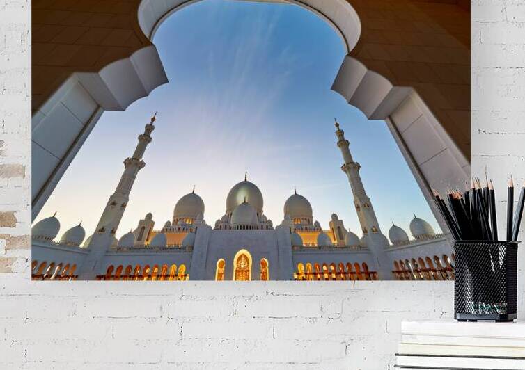 View of Sheikh Zayed Grand Mosque at dusk in Abu Dhabi by Marco Brivio