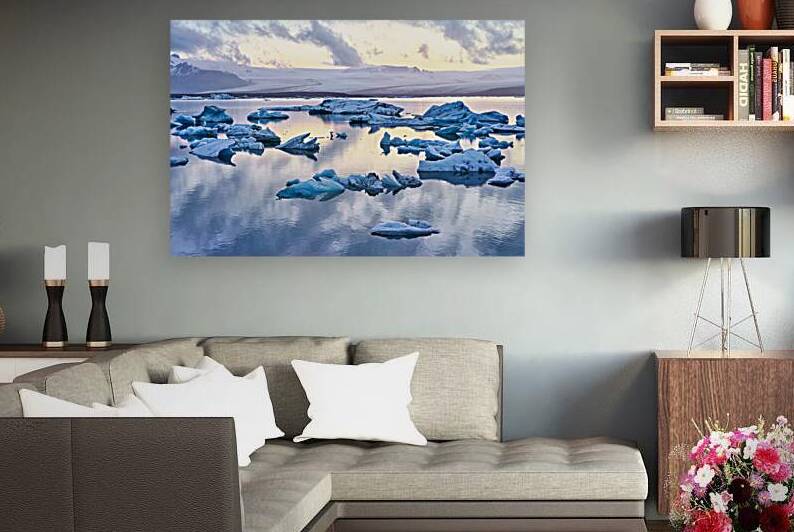 Midnight at jokulsarlon glacier lagoon in iceland by Marco Brivio