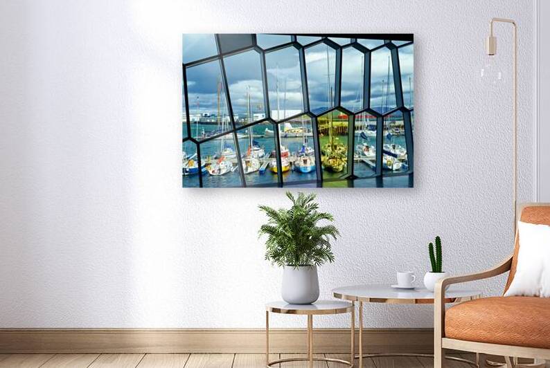 View of harbor from Harpa Opera House in Reykjavik Iceland by Marco Brivio