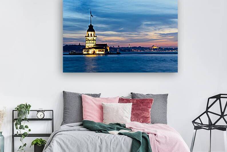 View of Maidens Tower on Bosphorus at sunset in Istanbul by Marco Brivio