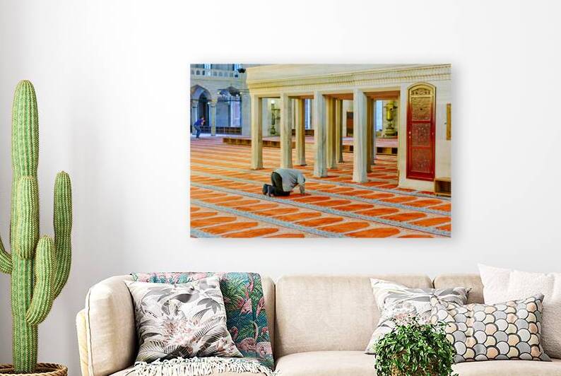 Worshippers inside Suleymaniye Mosque in Istanbul Turkey by Marco Brivio