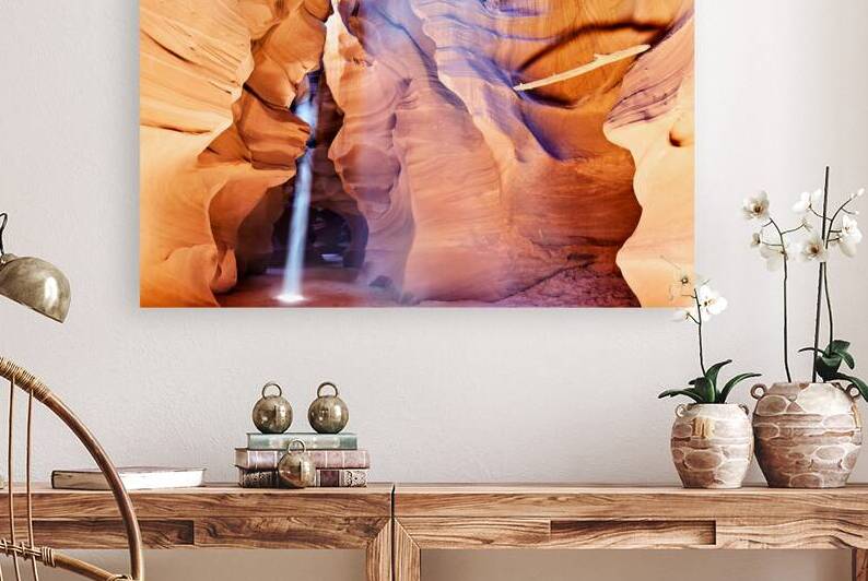 Exploring Antelope Slot Canyon with light beams shining down by Marco Brivio