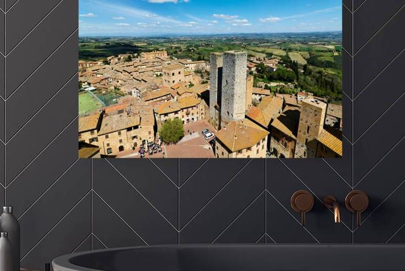 Aerial view of San Gimignano in Tuscany during the day by Marco Brivio