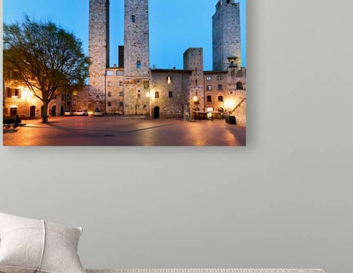 Sunset view of Piazza del Duomo in San Gimignano Tuscany by Marco Brivio