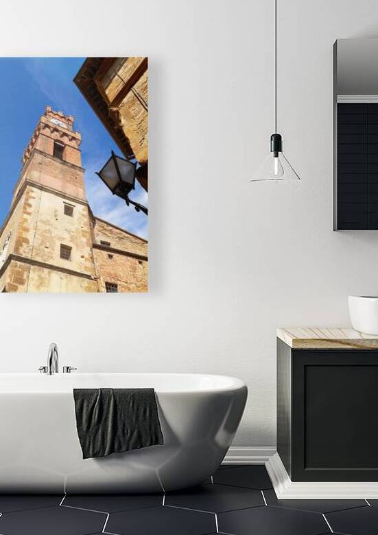 Old town hall tower in Pienza Val dOrcia Tuscany Italy by Marco Brivio