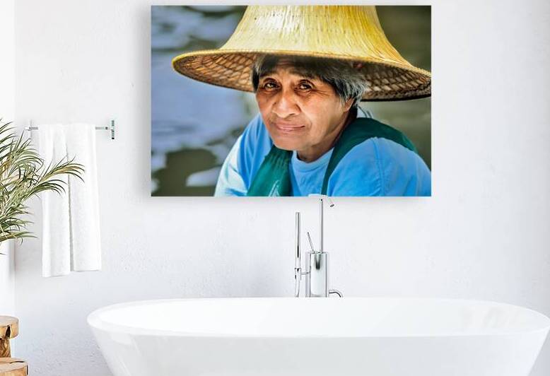 Market vendors sell produce on boats in Bangkok floating market by Marco Brivio