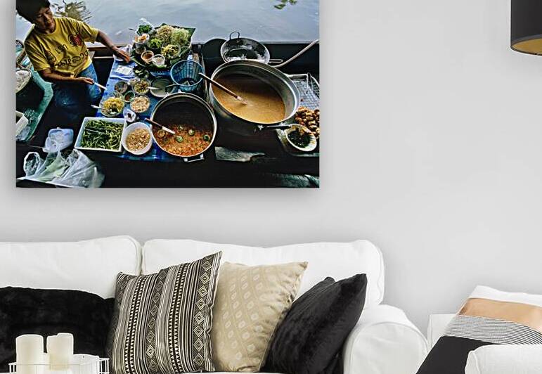 Bright scene at Bangkoks vegetable and food floating market by Marco Brivio