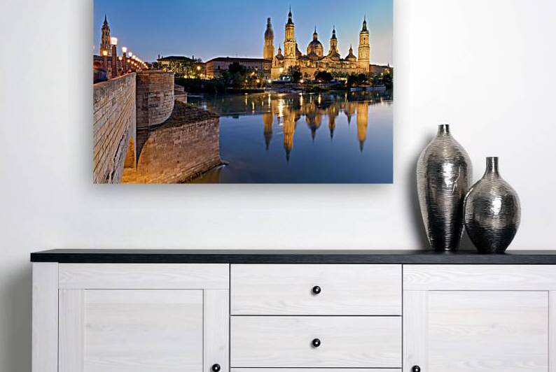 Sunset view of Cathedral Basilica and river Ebro in Zaragoza by Marco Brivio