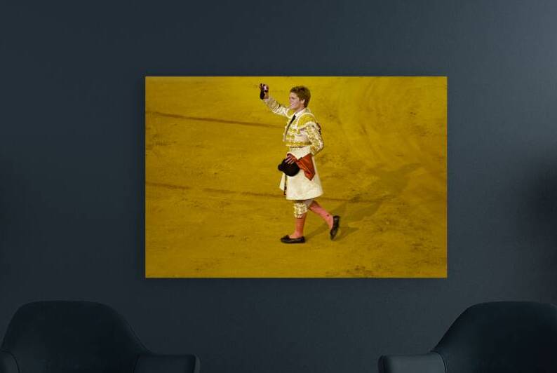Bullfighter celebrates victory in Seville Arena during a contest by Marco Brivio