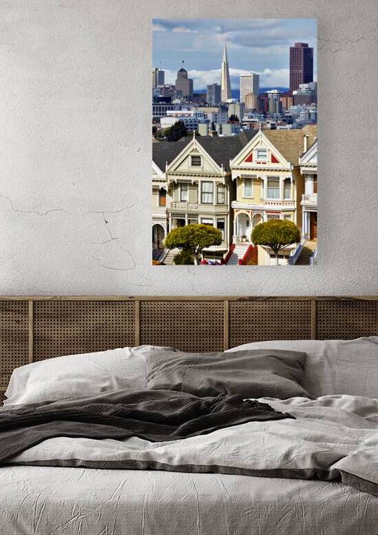 Colorful houses in Alamo Square with city view by Marco Brivio