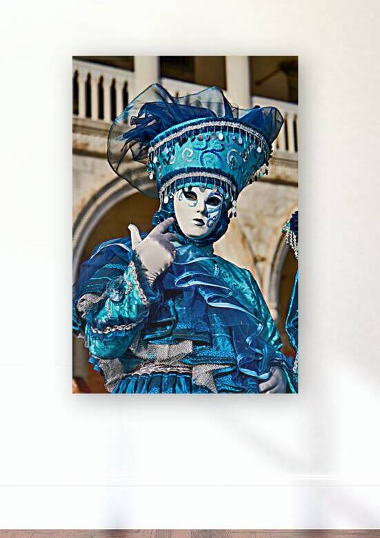 People in blue masks at Venice Carnival in Italy by Marco Brivio